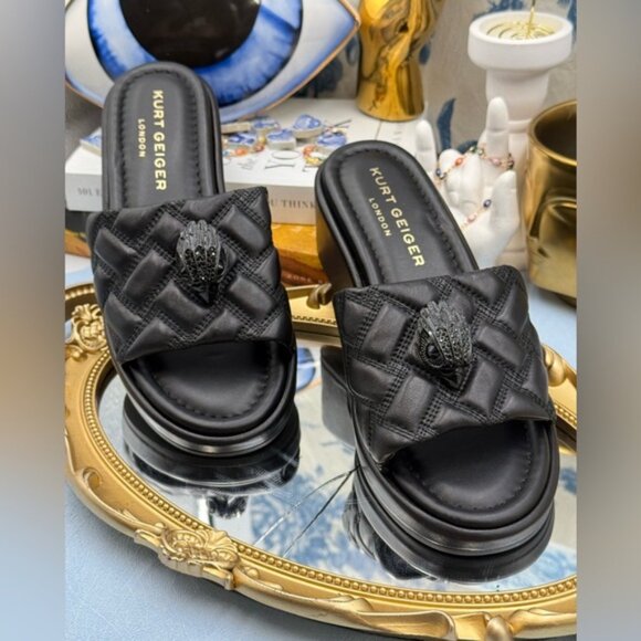 🆕 KURT GEIGER LONDON 🧿 NWOB Kensington Slip On Sandal, Black Sz 37 US 7 - Picture 4 of 13